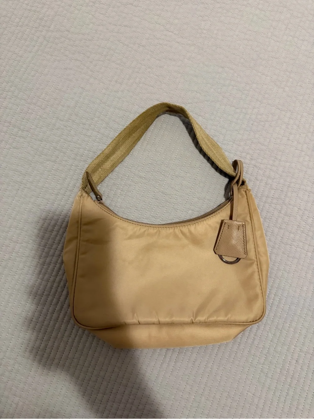 Prada Tan Nylon Shoulder Bag with Triangle Logo